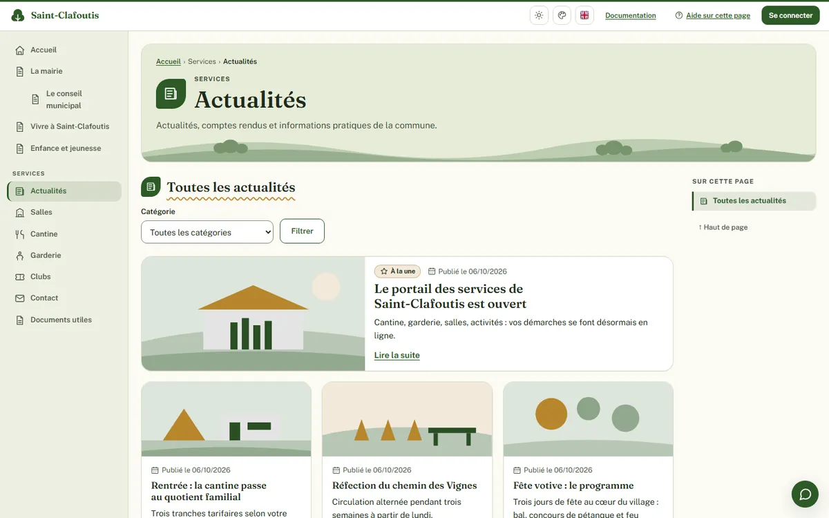 La même page dans le thème Bocage.
