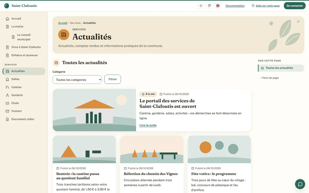 La même page dans le thème Tilleul.